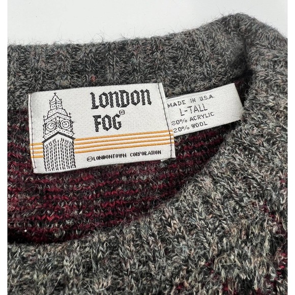 Vintage Made In USA London Fog Crewneck Sweater L-Tall Geometric Blue Pink Gray - Picture 3 of 5
